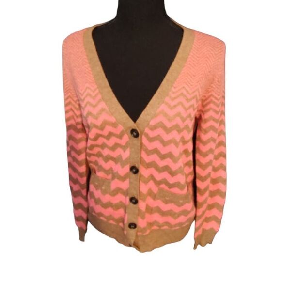 Wallace Coral Tan Chevron Cardigan Medium - Picture 2 of 5
